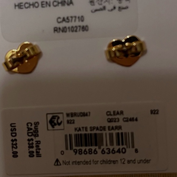 Kate Spade Cubic Zirconia Studs in Gold w/ Heart Backs - Picture 5 of 5